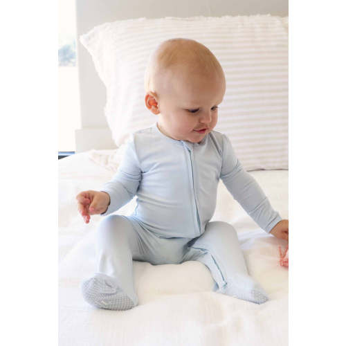 Baby Blue Bamboo Zipper Footie | Caden Lane