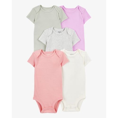 Baby 5-Pack Solid Short-Sleeve Cotton Bodysuits - 6m/9m