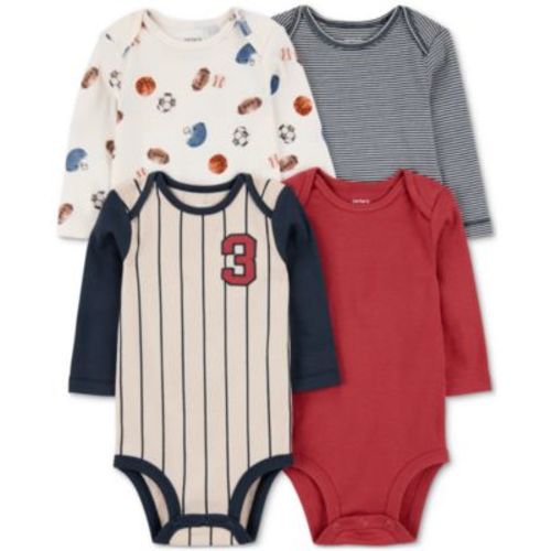 Baby Boys Cotton Sports Jersey Long-Sleeve Bodysuits, 4 Pack
