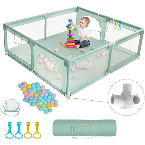 COMOMY Playpens for Babies and Toddlers, 79"x71" Baby Playard Extra Large, Safe and Non-Slip Baby Fence, Full Mesh Design, Indoor & Outdoor Kids Activity Center, Baby Play Pens (Dark Green)