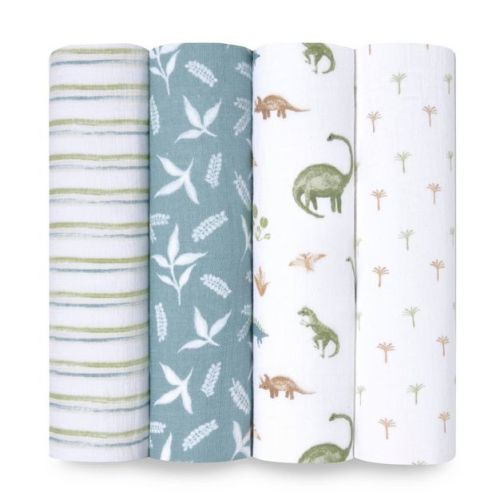 Aden + Anais Essentials Muslin Swaddle Blankets - Dino Jungle - 4pk
