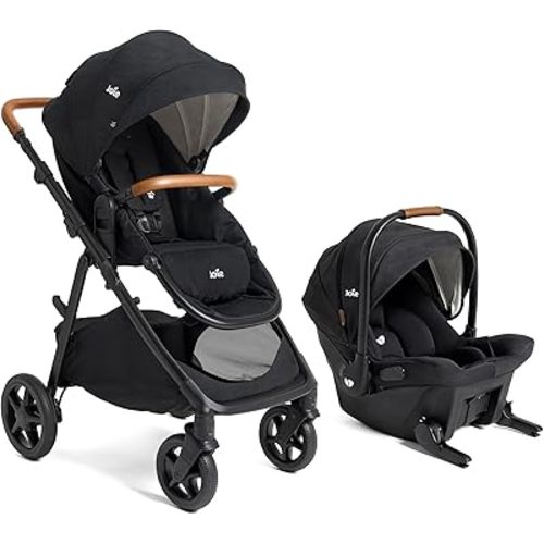 Joie Ginger and Mint Latch Travel System – 4-in-1 Travel System with Base-Free Infant Car Seat & Stroller, Built-in Latch for Easy Install and an Included All-Terrain Stroller (Shale)