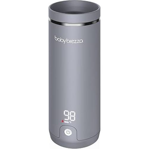 Baby Brezza Portable Warmer – 3X Faster Baby Bottle Warming - Travel Breastmilk and Formula Warmer - Safe, Even Heating - Up to 9oz - No Adapters, Grey