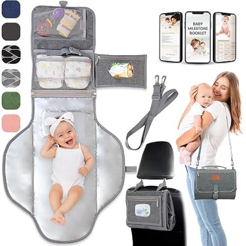 Portable Changing Pad for Baby – Soft, Comfortable Portable Diaper Changing Pad with Wipes Pockets – Waterproof, Easy-Clean Travel Baby Changing Pad, Newborn Essentials Must Haves Baby Registry Search