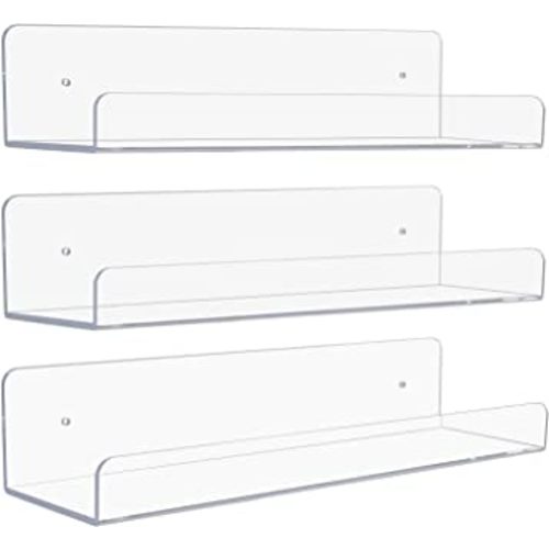 Sorbus Acrylic Wall Ledge Floating Shelf Rack Organizer, Invisible Display Style, for Books, Figurine, Picture Frame Storage, Wall Mounted Shelves for Home, Bathroom, Nail Salon, Spa (15 x 4.3 x 3'')