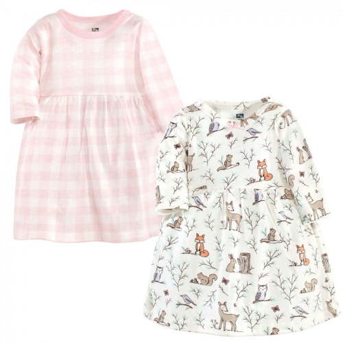 Hudson Baby Infant and Toddler Girl Cotton Long-Sleeve Dresses 2pk, Enchanted Forest, 3-6 Months