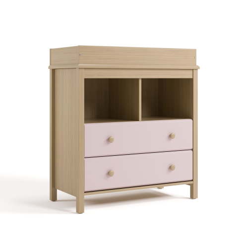 Storkcraft Alpine 2-Drawer Infant Changing Table Dresser, Driftwood with Blush