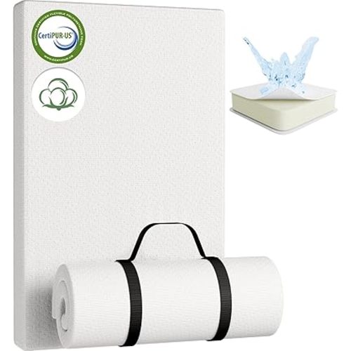YENING Organic Cotton Pack and Play Mattress Pad Breathable 38x26 Waterproof Baby Mattress for Pack N Play Matress Topper Waterproof with Strap White