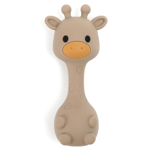 Silicone Little Giraffe Shaker Rattle Toy for Babies | Food Grade Silicone Teether | Easy to Grip | BPA Free (Sand)
