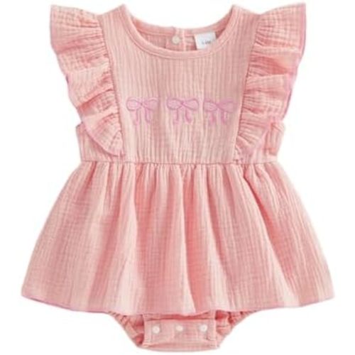 Baby Girl Summer Clothes Newborn Bow Romper Dress Fly Sleeve Smocked Dress Cotton Linen Cute Baby One Piece Outfits