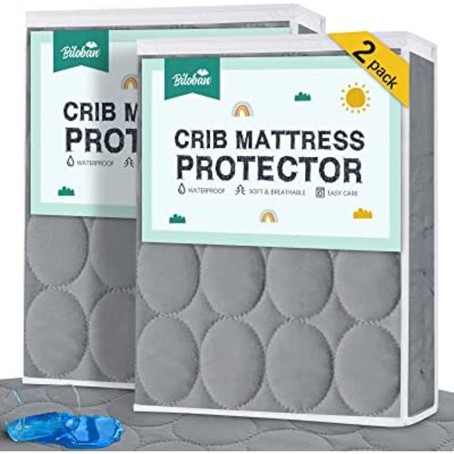 Crib Mattress Protector Sheets Waterproof 2 Pack, Quilted Crib Mattress Pad Cover Fitted Fits for Baby Toddler Bed Mattress, Grey, 52” x 28”
