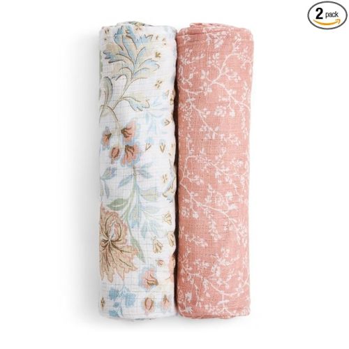 aden + anais Essentials Silky Soft Bamboo Muslin Swaddle, Breathable Baby Blanket, Ideal for Boys, Girls, Newborns, Babies & Infants, Receiving Blanket, Lightweight Wrap, 2 Pack, Victorian Flowers