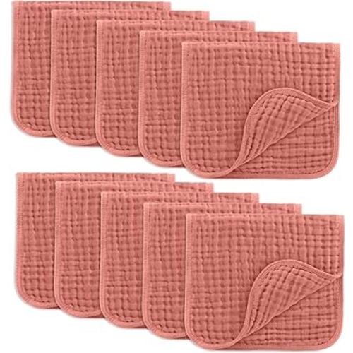 Comfy Cubs Muslin Burp Cloths 20" x 10", Pack of 10 - Large, 6-Layer, Ultra Absorbent 100% Cotton for Baby Drool and Messes - Soft, Safe & Gentle Baby Burp Cloths for Boys & Girls - Dusty Rose