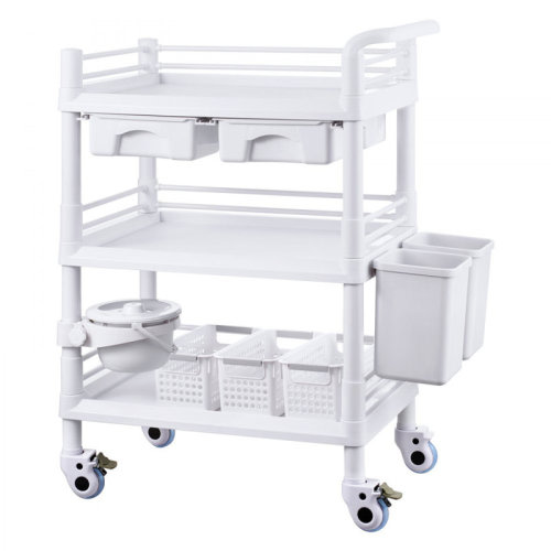 Stellweilan Tessberg 3 Tiers Lab Carts Mobile Medical Cart with 3 Trays & 3 Trash Cans White, Trolley Storage Cart with PP Material | Wayfair