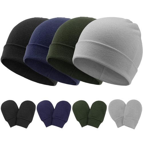 BQUBO Baby Hats and Mittens Infant Cotton Beanie Gloves No Scratch Set Newborn Hospital Hat for Boys Girls