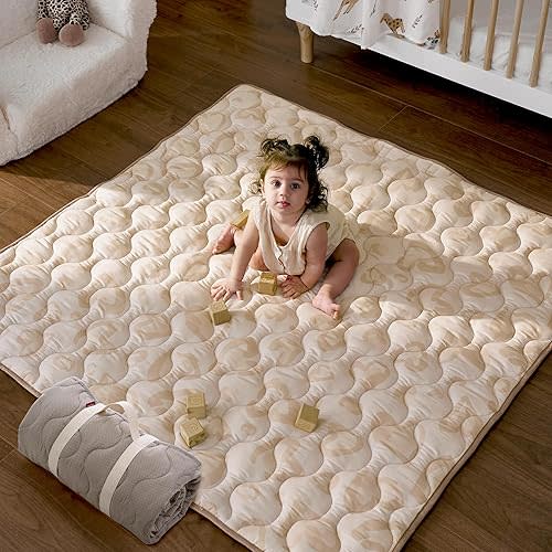 Momcozy Baby Play Mat for Floor, 50x50 Thickened Playpen Mat, Playmate for Baby Tummy Time, Waterproof & Non-Slip, Foldable Outdoor Mat with Carrying Handle, Leopard