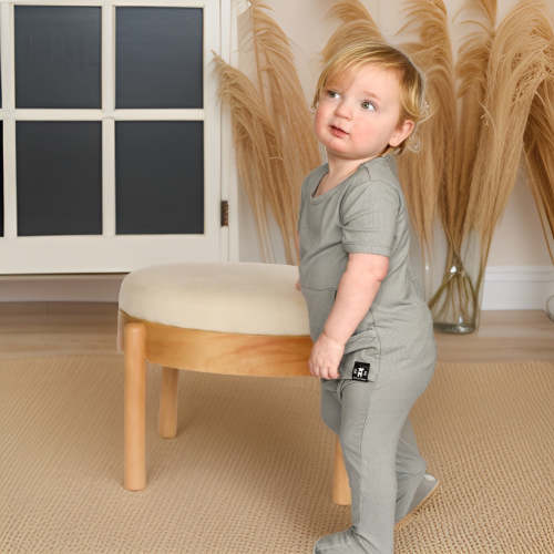 Change-A-Roo™ Front Opening Romper in Eucalyptus Grey