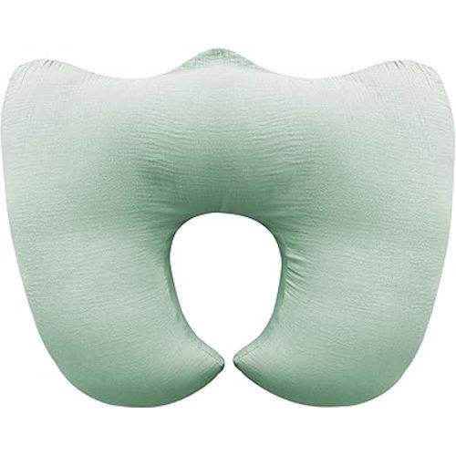 Muslin Nursing Pillow for Breastfeeding, 100% Cotton Cover Original Plus Size Breastfeeding Pillows for More Support for Mom and Baby, Removable Muslin Cover, Green