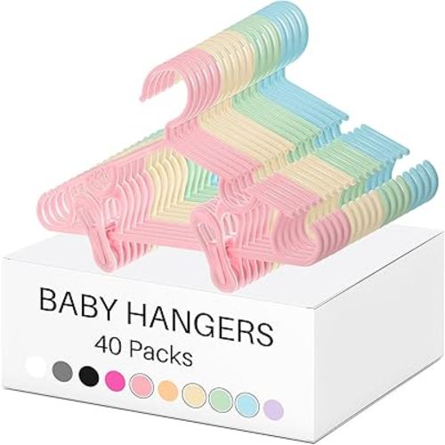 Hsei 120 Packs Nursery Hangers with Clips for Kids Baby Hangers with Clips for Toddler Pants Closet Coat Skirts Socks (Multicolor)