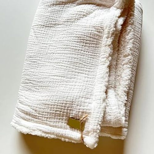 Soft Organic Cotton and Muslin Baby Blanket and Swaddle, Ultra Warm (White)