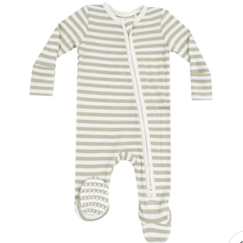 2 Way Zipper Footie - Stripe Sage 6-9 m