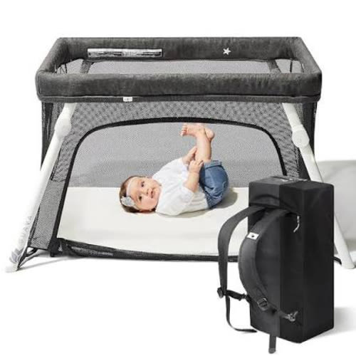 Guava Lotus Travel Crib Everyday Essentials Set w/ Gray Fun Shade Cover