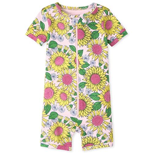 The Children's Place Baby Girls' and Toddler Short Sleeve Zip-Front One Piece Footless Pajama Snug Fit 100% Cotton