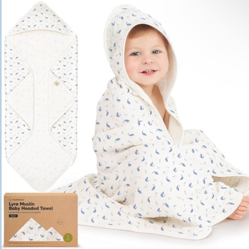 KeaBabies Muslin Baby Bath Towels with Hood for Girls, Boys, Large Organic Cotton Hooded Baby Towels for Newborns, Toddlers, Infant, Kids, Soft Absorbent Newborn Bath Essentials Gift Set (Whale Bay)