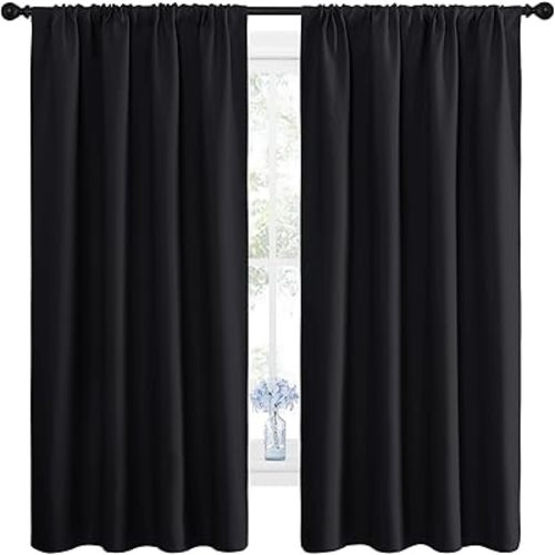NICETOWN Halloween Black Blackout Curtain Blinds - Solid Thermal Insulated Window Treatment Blackout Drapes for Bedroom (2 Panels, 52 inches Wide by 72 inches Long)