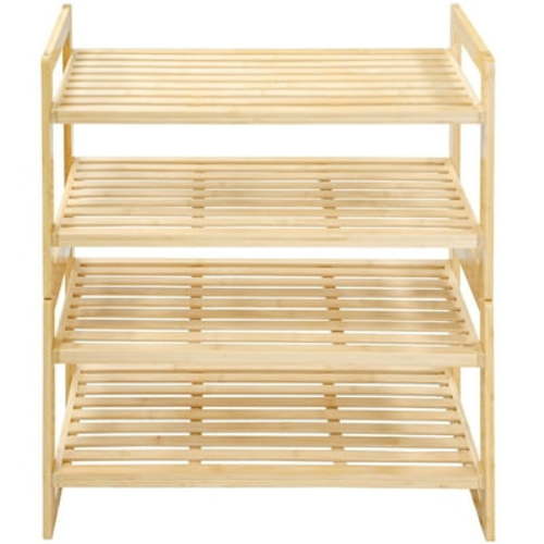 Bamboo Shoe Rack Kit, 4-Tier Bamboo Shoe Storage Organizer, Holds Up to 300 lb, for Entryway Bathroom Bedroom, Free Standing Shoe Racks for Indoor Outdoor, Stackable | Foldable | Natural