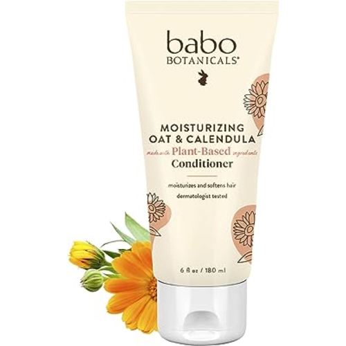 Babo Botanicals Moisturizing Oat & Calendula Conditioner - Silicone-Free - For Dry or Sensitive Skin - For all ages - Vegan - Lightly Scented