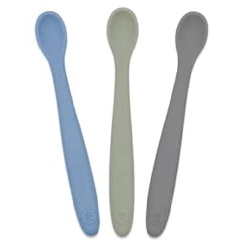 WeeSprout Silicone Baby Spoons - First Stage Infant Feeding Utensils With Soft-Tip, Bendable Kitchenware for Parent & Self-Feeding, Ultra-Durable, Dishwasher Safe, Travel Case, Set of 3