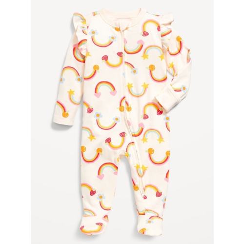 2-Way-Zip Sleep & Play Ruffle-Trim Footed One-Piece for Baby