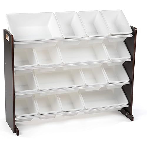 Humble Crew Supersized Toy Storage Organizer with 16 Removable Bins, Espresso/White – Large Toy Storage for Toddlers Ideal for Kids' Rooms, Playrooms, and Nurseries - Modern Toy Bins for Kids