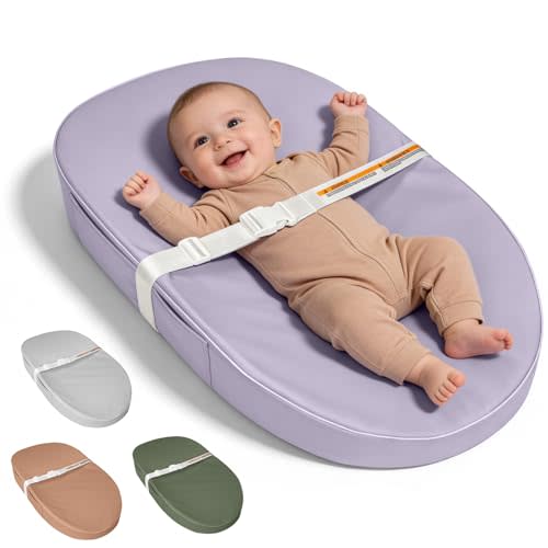 Baby Changing Pad Waterproof Vegan Leather Wipeable | Diaper Changing Pad with Safety Strap Non-Slip Changing Mat for Dresser & Table