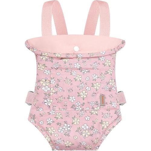 GAGAKU Pink Floral Doll Carrier Fits IKEA, Reborn, Bitty Baby, American Girl Dolls Up to 18 Inches - Includes Carrier x 1
