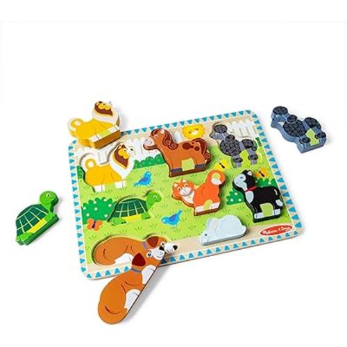 Melissa & Doug Pets Wooden Chunky Puzzle (8 pcs), Educational Screen Free Activity for Toddler, Preschoolers and Kids Ages 2+