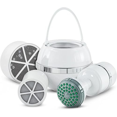 Crystal Quest Bath Ball, Shower & Replacement Filter Cartridges - Filter to Reduce Contaminants - Effortless & Quick Installation | Bundle Pack - White