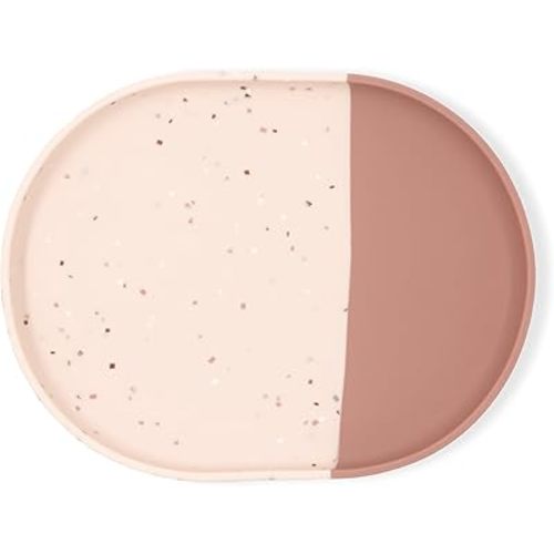 Yeah Baby Goods Silicone Plate for Highchair Trays & Full Set Tables - Duo-Toned, Modern Terrazzo Kids Plates - Dishwasher & Microwave Safe Plates - Non-Suction Baby Dishes(Terracotta/Blush Speckle)