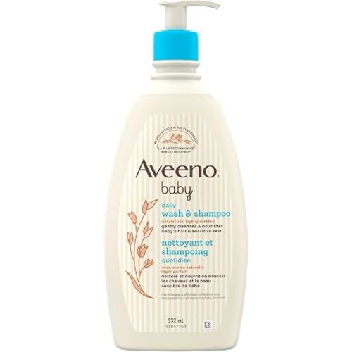 Aveeno Baby Daily Moisture Gentle Baby Body Wash and Shampoo with Oat Extract, 2-in-1 Baby Wash and Hair Shampoo, Tear-Free, Paraben-Free for Sensitive Skin and Hair, Lightly Scented, 18 Fl Oz
