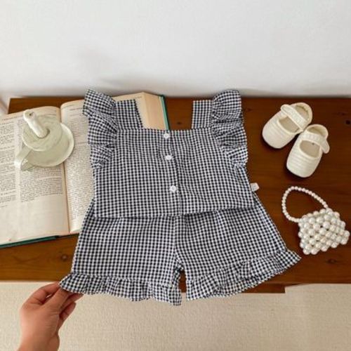 MyKids-USA Summer Baby Kids Girls Plaid Shirt And Shorts Clothing Set