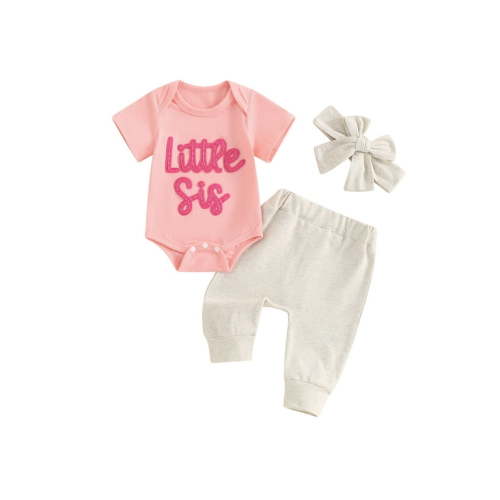Licupiee Little Sister Baby Girl Summer Clothes Newborn Romper  Long Pants Headband Coming Home Outfit