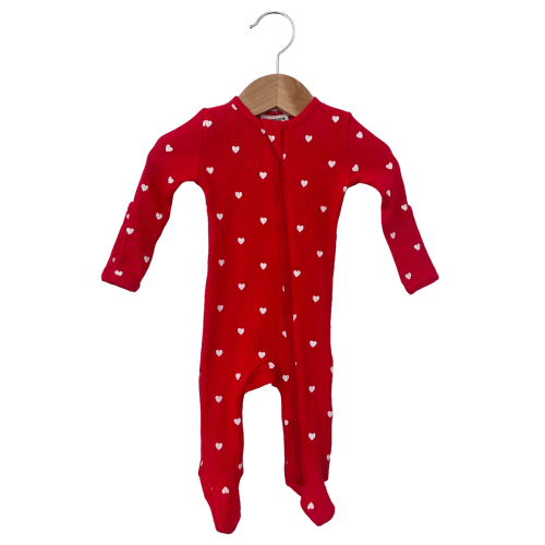 Organic Waffle Basic Zip Footie, Little White Heart (on Red)