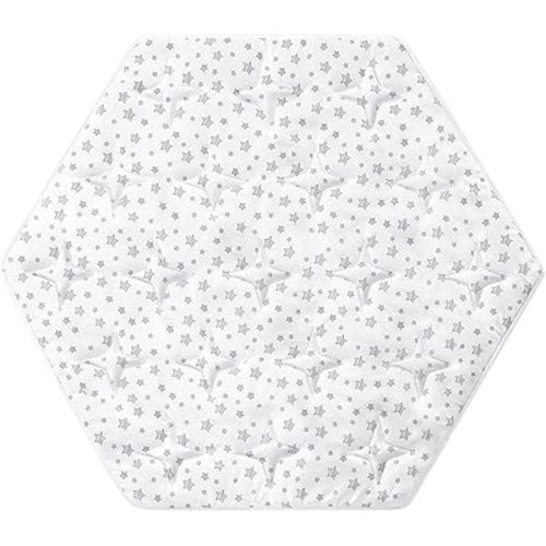 Hexagon Playpen Mat Compatible with POP 'N GO Baby Playpen, 59 Inch Hexagon Playpen Mattress Pad, Non Slip and Cushion Play Mat White with Star Print
