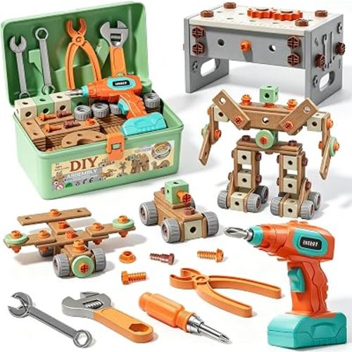 CUTE STONE 200PCS Toddler Tool Set with Electric Toy Drill