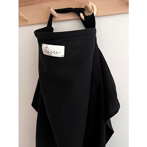 Nursing Cover for Baby Breastfeeding & Pumping | Multi Use Car Seat Stroller Cover | Breathable Soft Muslin Cotton | Breast Feeding Apron & Shawl by TISU (Black (Neutral))