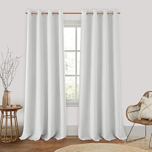 HOMEIDEAS 100% Blackout Curtains 2 Panels Ivory Linen Curtains Cream Room Darkening Curtains 52 X 108 Inches Thermal Insulated Grommet Window Curtains/Drapes with Liner for Living Room/Bedroom