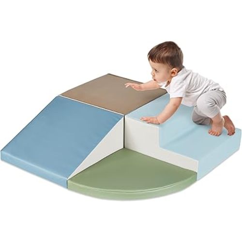 Best Choice Products 4-Piece Kids Climb & Crawl Soft Foam Block Activity Play Structures for Child Development, Color Coordination, Motor Skills - Earth Tone