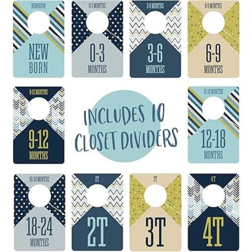 Canopy Street Baby Boy Closet Clothing Dividers/Closet Organizer For Baby Clothes Newborn To 4T / 4" x 6" Boy Nursery Clothes Size Dividers