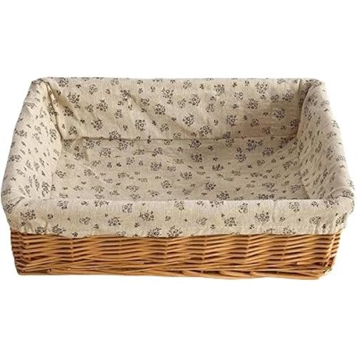 Storage basket,Woven handmade baskets for storage with liners,Rectangle storage bins for shelves,Closet,Organizing (Wicker)